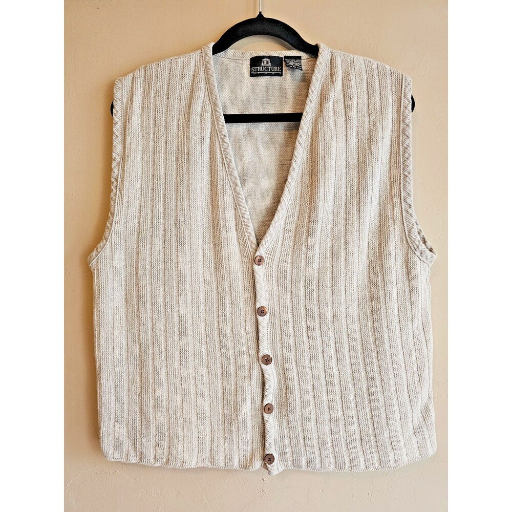 Vintage 90's Structure sz Lrg Linen cotton blend Knit Button-Up Vest